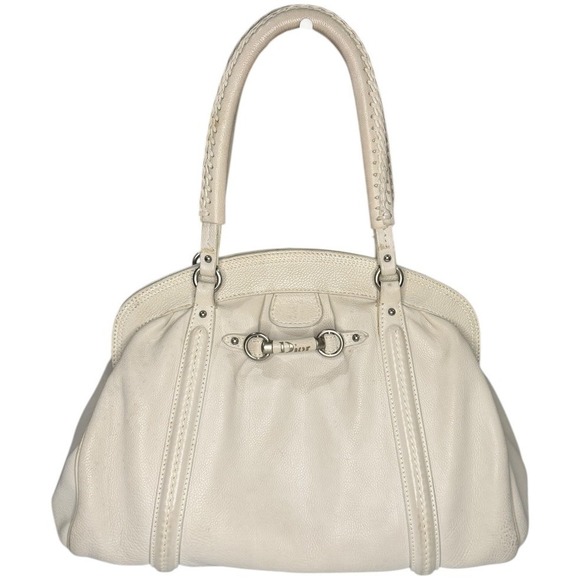 Christian Dior Soft Lady Dior Bowler Bag Ivory Leather Silver Hardware